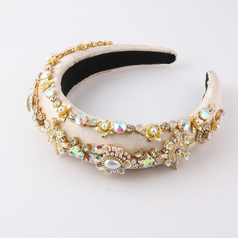 Flower Pattern Women'S Gender Baroque Style Flower Sponge Inlay Rhinestone Pearl Hair Band