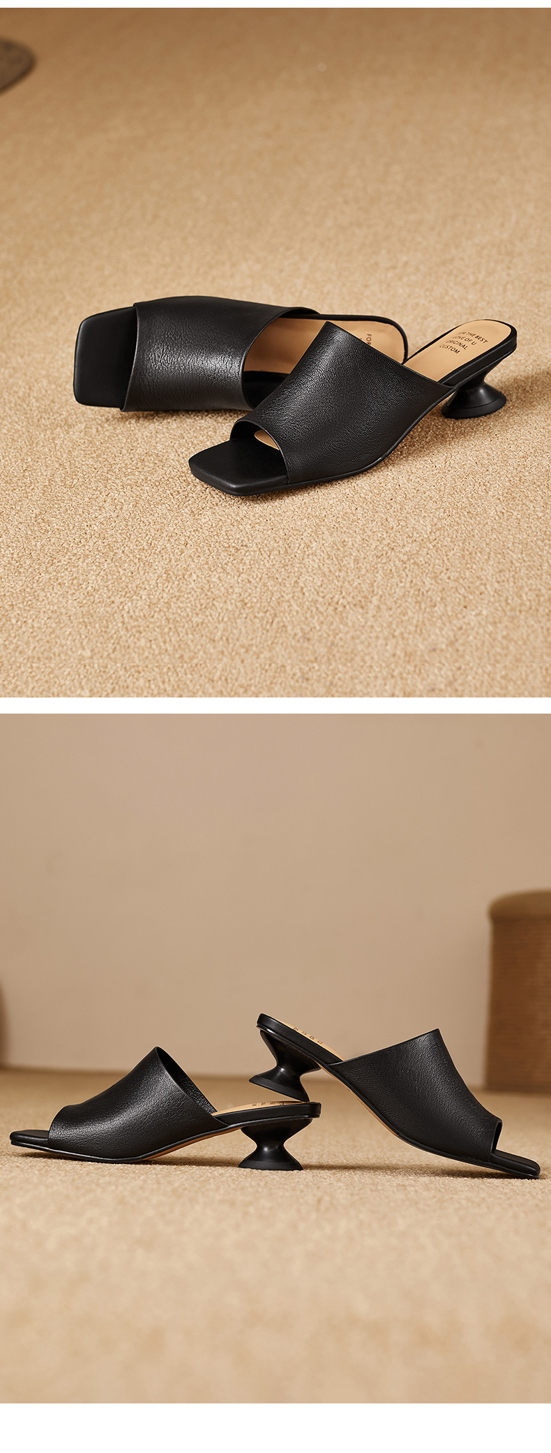 Sandal cao gót nữ da cừu mũi hở gót vuông 4 cm — đen chi tiết 12
