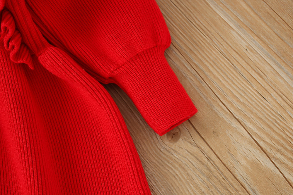 Girls Knitted Dress Autumn Winter Solid Colour Long Sleeve Style_voghion.com