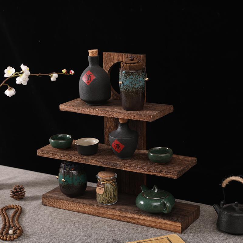 博古架小多層デスクトップ実木レトロ茶器置物家庭用ティーポット棚棚棚棚棚展示|undefined
