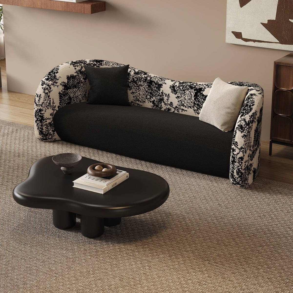 Retro negro lujoso sofá curvo sala de estar pequeña tienda de ropa simple salón de belleza sala de descanso negociación recepción