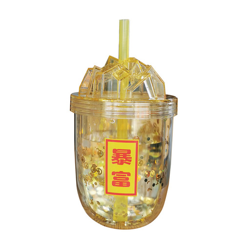 Manufacturer wholesale Korean version large diameter straw milk tea cup large capacity double layer student couple glitter AS plastic water cup