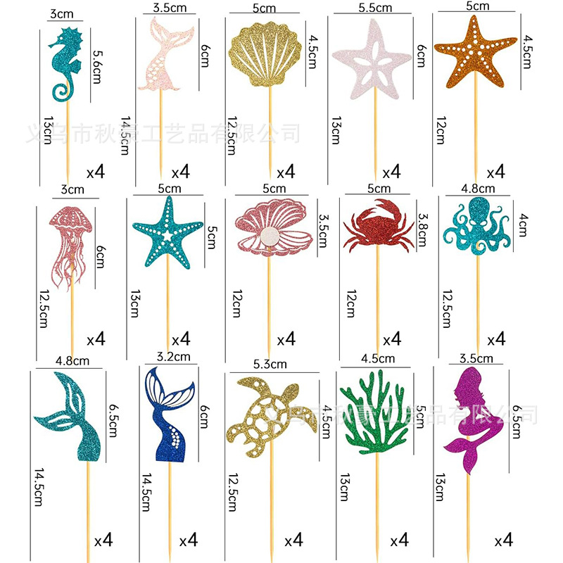 Transfronterizo 2024 nuevo estilo Ocean Cake Plug-Brand Diy Family Party Set vaso de papel con adornos sirena