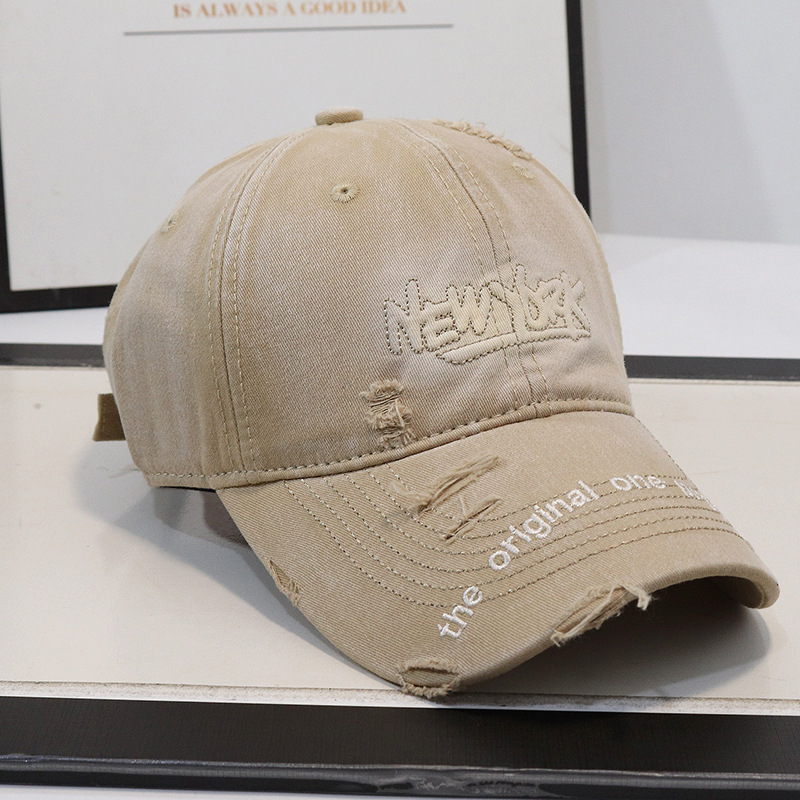 Nuevo agujero viejo bordado letras vaqueros sombrero de béisbol superior suave para hombres y mujeres primavera y verano casual gorra de la lengua sombrero