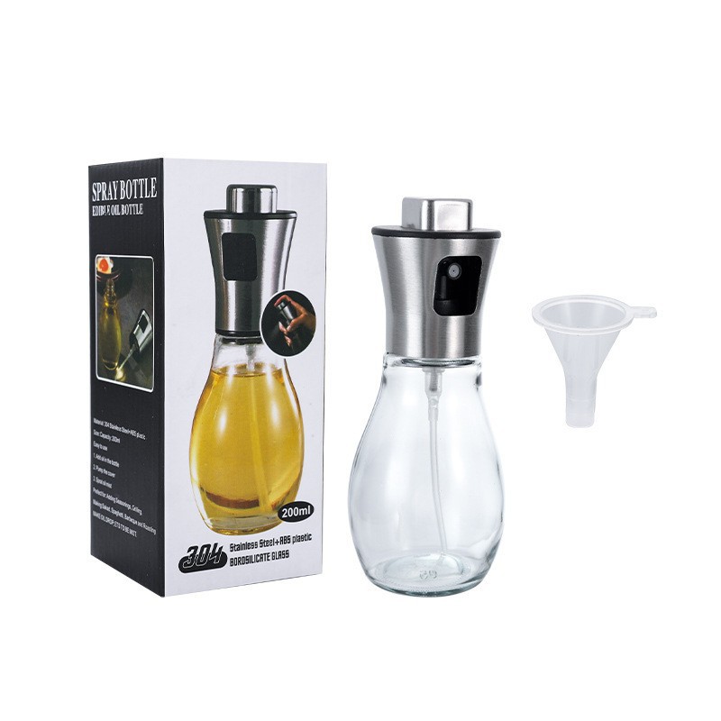 Botella de pulverización de aceite de acero inoxidable, botella de pulverización de cocina a prueba de fugas, botella de aceite de vidrio de 100ml de presión