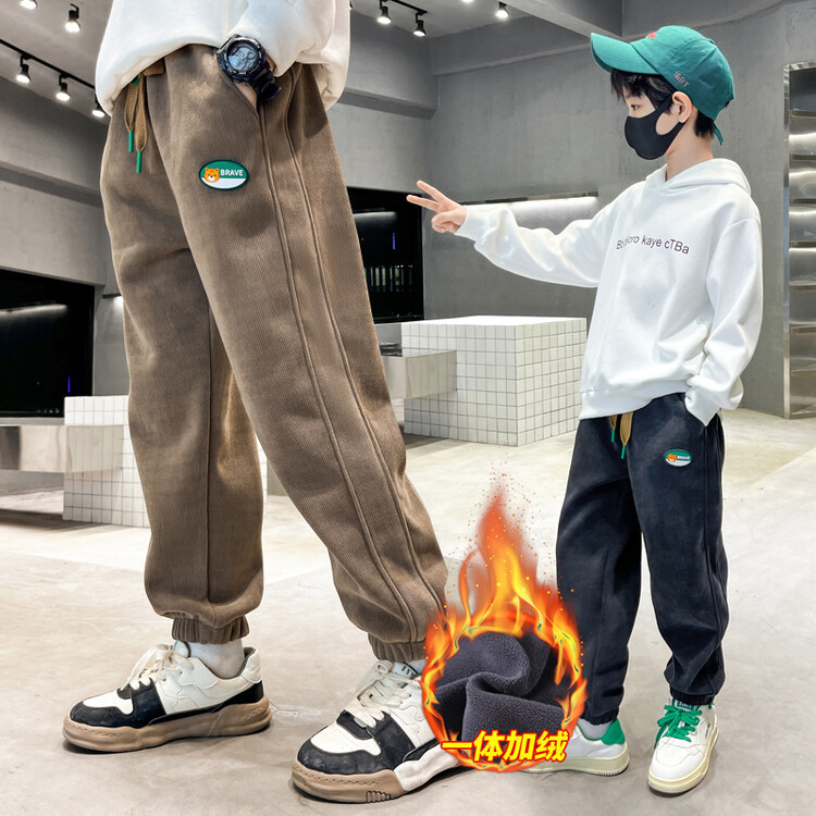 6-12 세 어린이 코듀로이 바지 유행 중 큰 소년 캐주얼 스웨트 팬츠 기모 두꺼운 스웨트 팬츠 유행