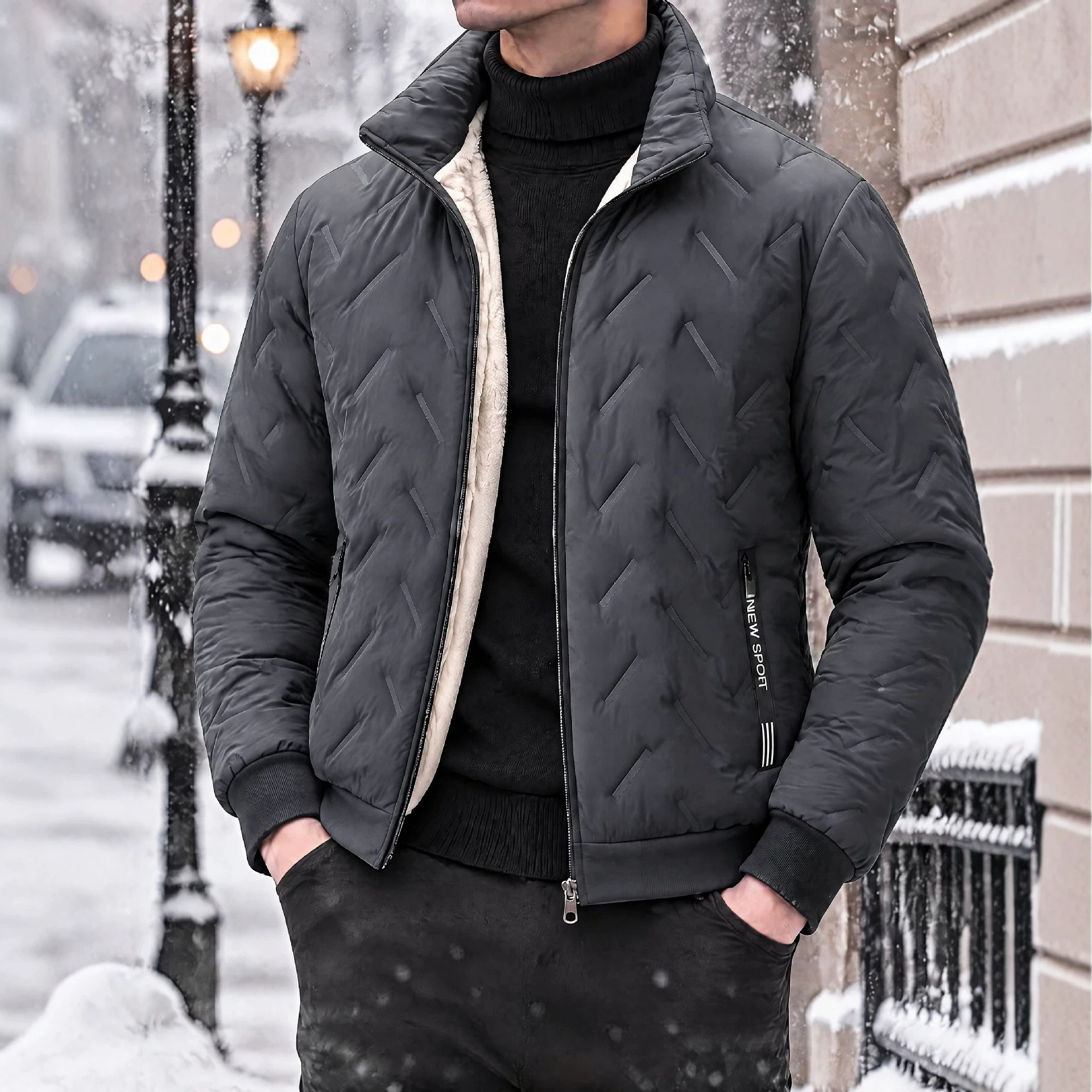 Cross-border men's thickened, waterproof, and windproof fleece-lined cotton jacket and pants set, suitable for autumn and winter, for sports and casual wear, providing warmth