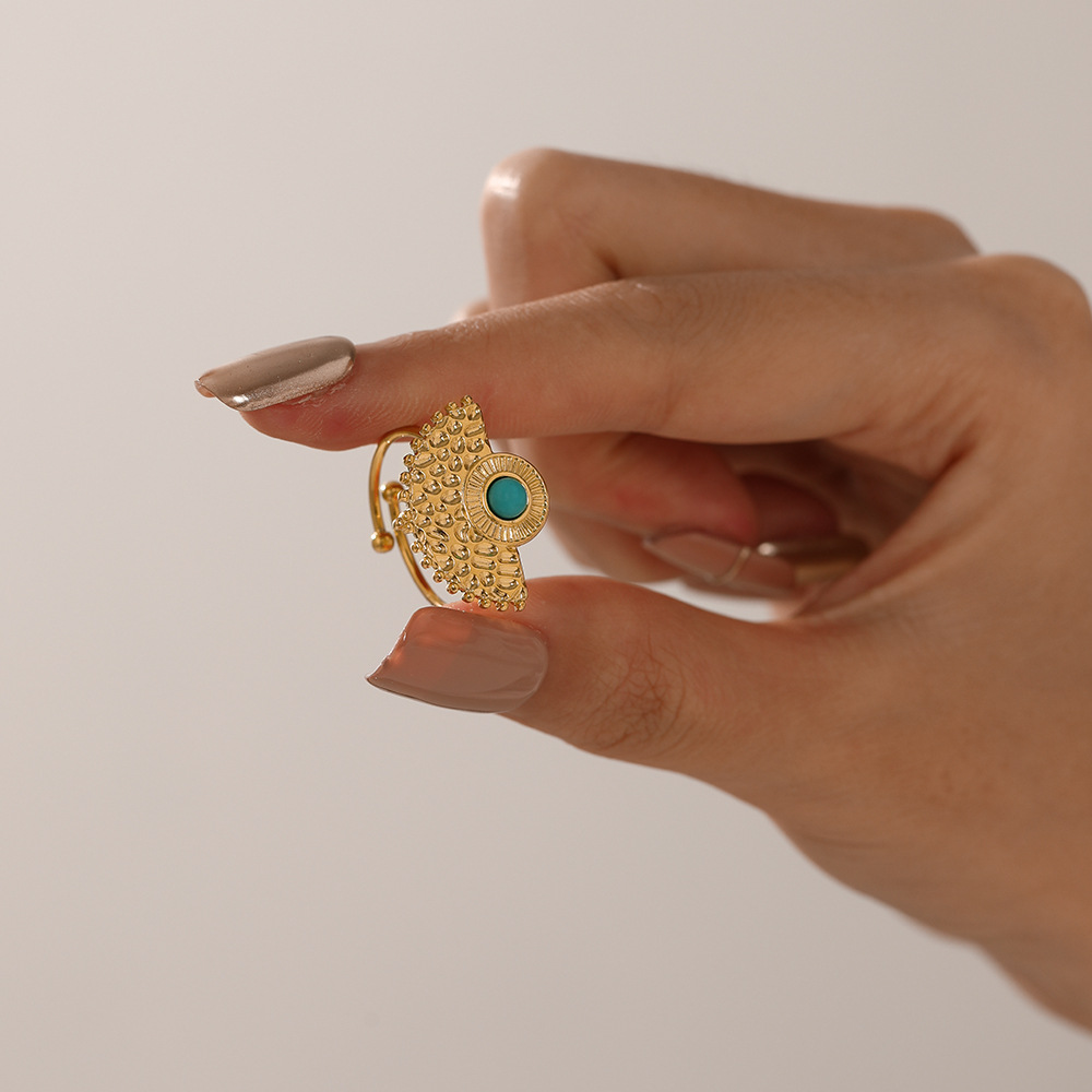 Fashion Geometric Stainless Steel Plating Natural Stone Open Ring 1 Piece