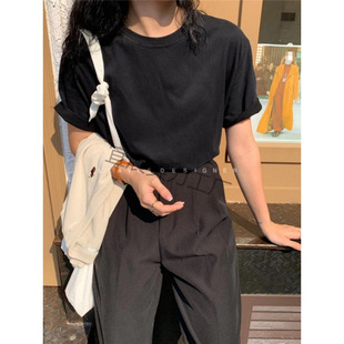夏季棉上衣短款宽松大码正肩短袖白色T恤女宽松打底衫显瘦体恤