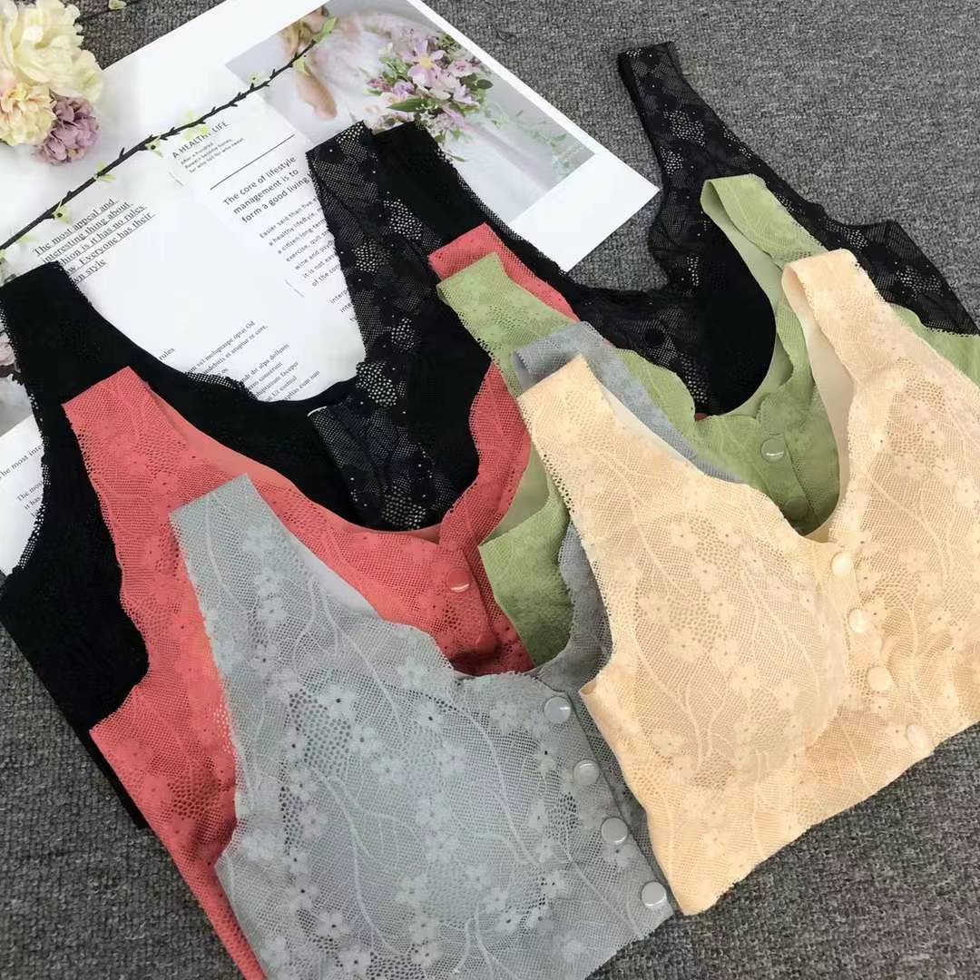 Nuevo botón delantero de encaje de alta calidad, chaleco de mujer sin anillo de acero adhesivo adhesivo sin marca, sujetador deportivo, ropa interior para mujeres
