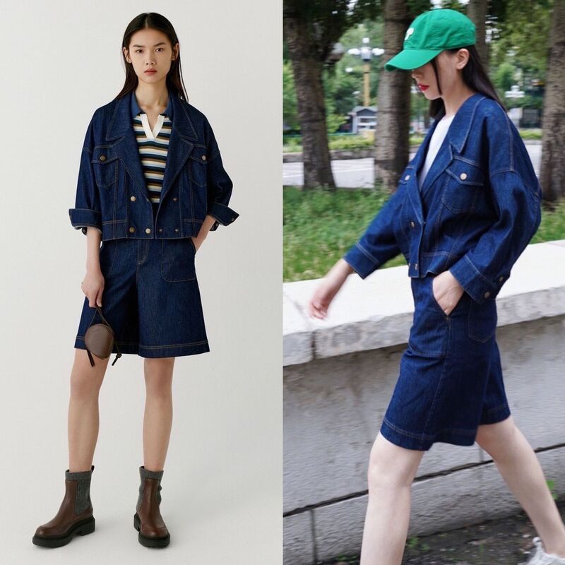 【Clearance Sale 80/170】Original Color Denim Blue Suit Collar Denim Jacket and Shorts Set