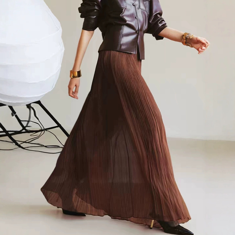 Stylish Textured Pleated Skirt, New Autumn/Winter Vintage Elegant Flared Skirt, Versatile Slimming Long Skirt