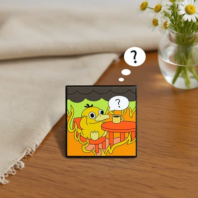Cute Duck Anime Brooch House on Fire Enamel Pin Confused Animal Badge Accessories Gift for Friends