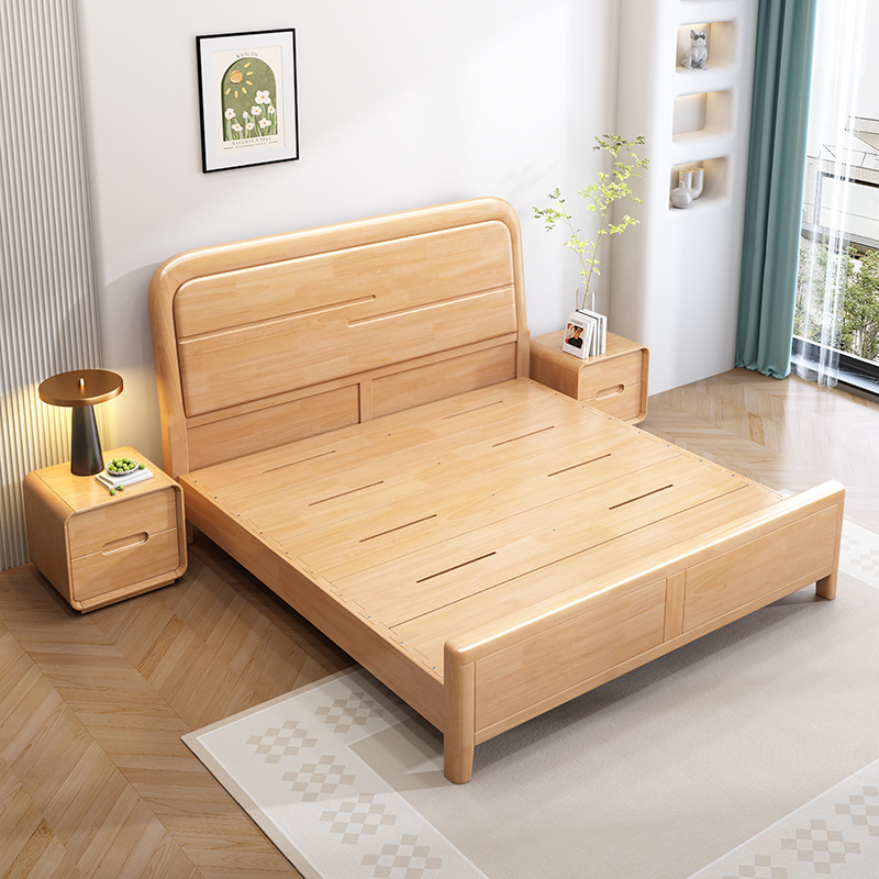 Factory Direct Sales Solid Wood Bed Brand Nordic Economic Light Luxury Modern Simple European Style Rubber Wood High-End Master Bedroom Simple European Style