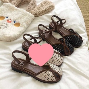 Baotou Sandals for Women 2025 New Summer Style with Skirts, Forest-Style Flats, Seaside Beach Soft-Soled Roman Shoes