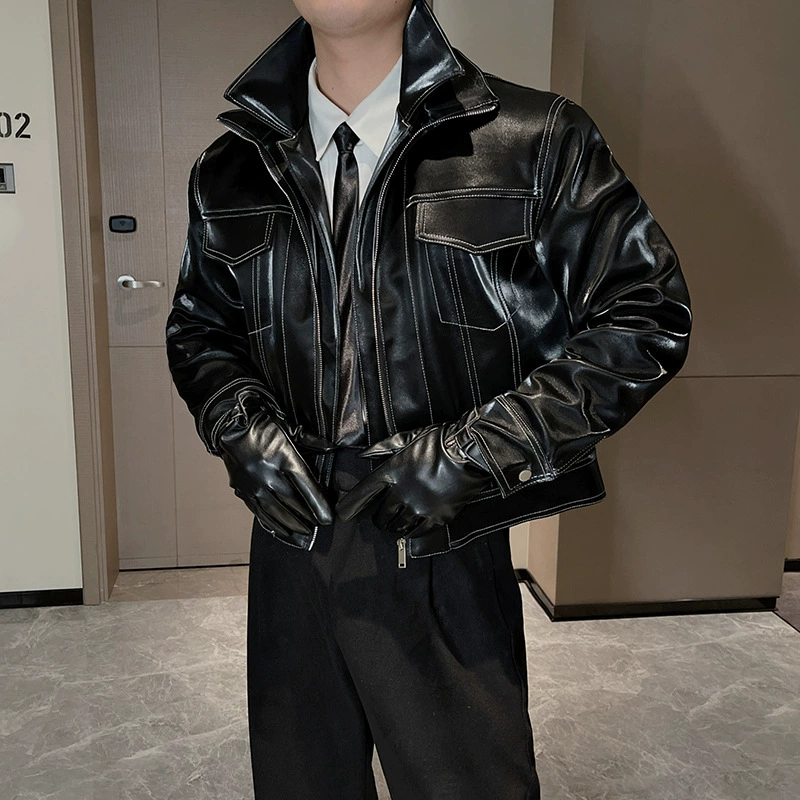 Polyurethane design jacket with zipper, autumn, oversize, plus size