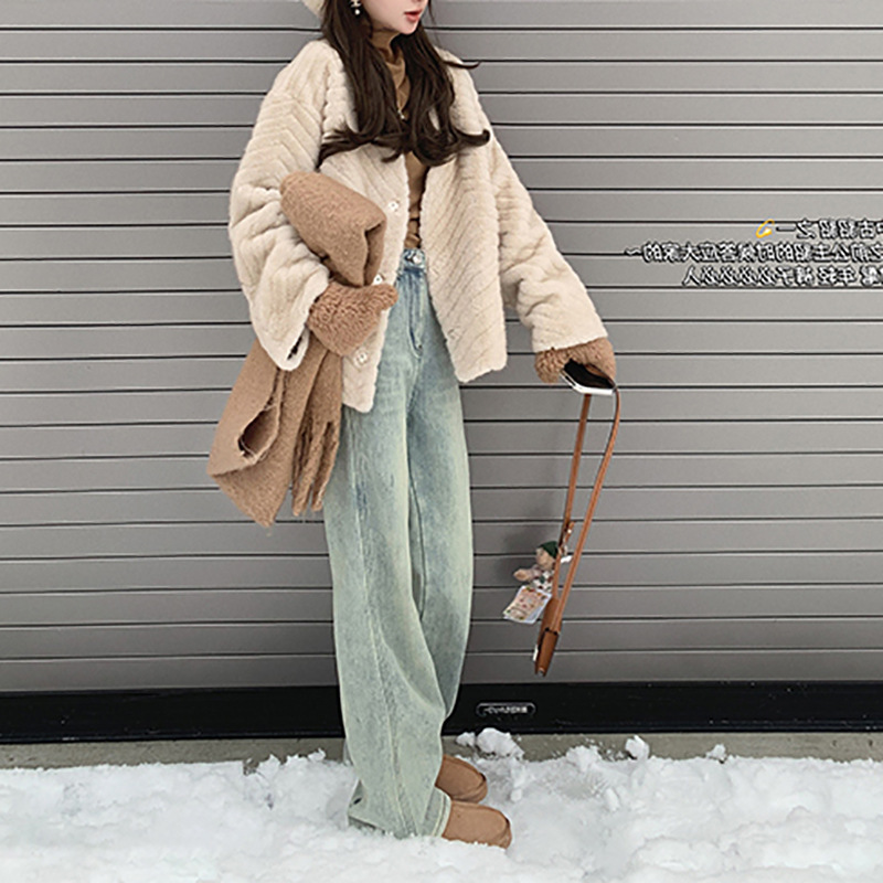 Princess Loves Jeans Series/Easiest for Match Slimming Look High-Waisted Straight Floor-Length Velvet Jeans