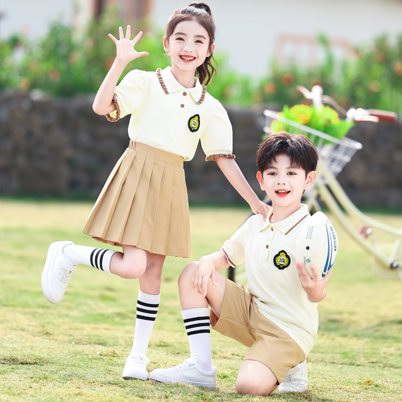 Preschool summer uniform pure cotton college graduation photo class uniform set summer short-sleeved sports uniform for primary school students