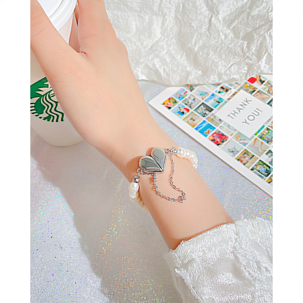 Fashion Heart Shape Stainless Steel Pearl Plating Bracelets 1 Piece