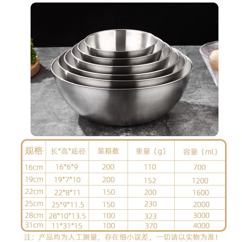 跨境304不锈钢打蛋盆商用食品级沙拉盆家用厨房多功能刻度料理盆|undefined