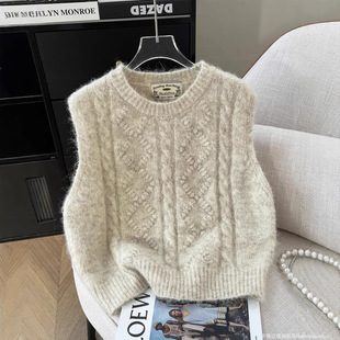 Korean Style Soft Waxy Twist Knitted Vest Women's Spring and Autumn New Thickened Stacked Round Neck Sweater Vest Vest