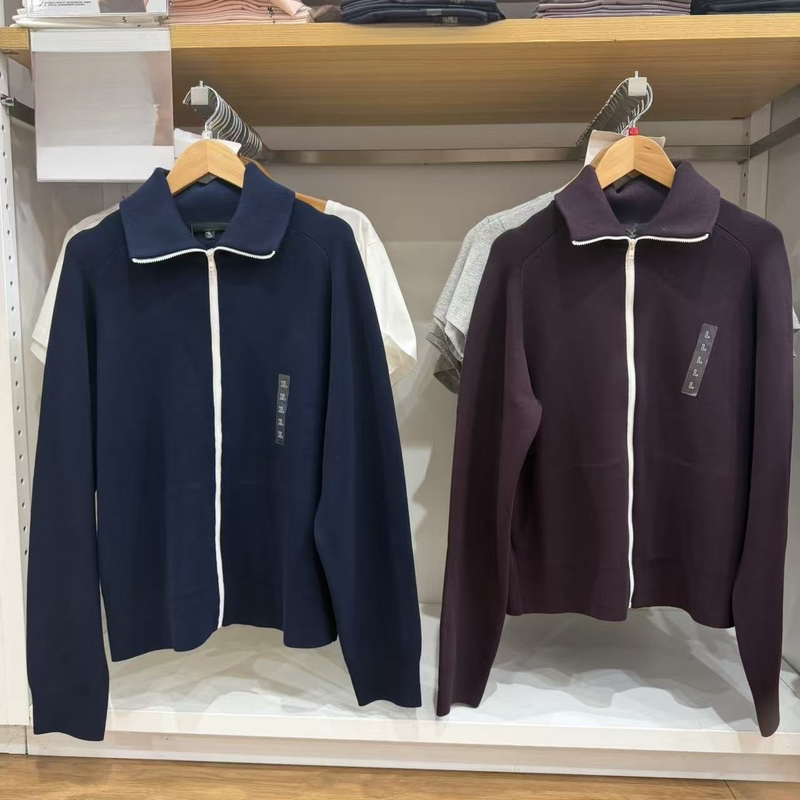 Japanese style unisex clothing 491977 ribbed zip-up knit cardigan collaboration model/sweater jacket