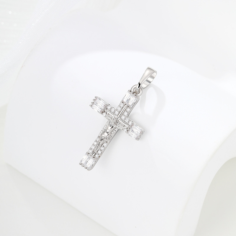 Dije de Circonia para Collar de Aleación de Cobre, Diseño Rectangular, Bañado en Color Blanco image 4