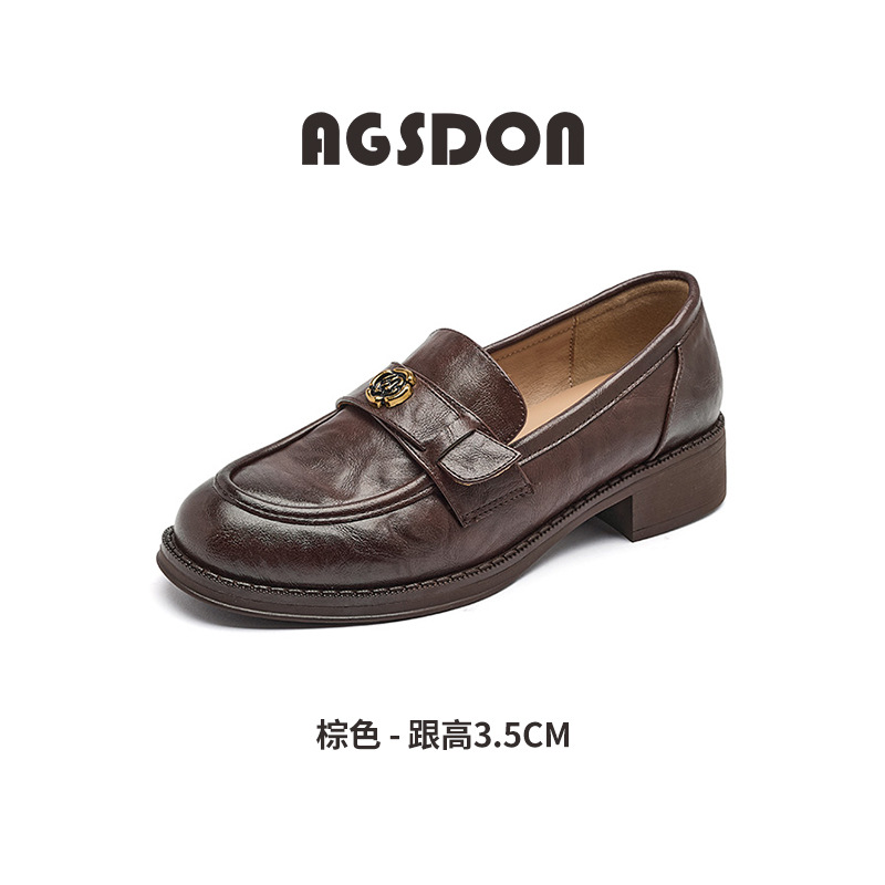 Zapatos antiguos Lion Denlefour para mujeres 2025 nuevo otoño y invierno con suela gruesa de veludo estilo británico retro negro zapatos de cuero comerciales pequeños