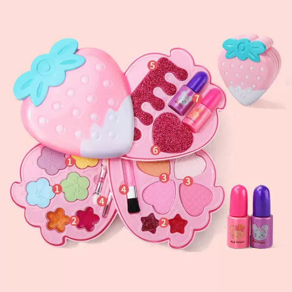 热销儿童化妆品玩具女孩美妆指甲油口红眼影草莓盒公主彩妆过家家