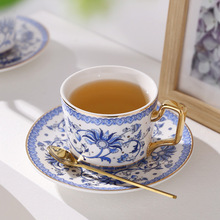 中式青花瓷陶瓷咖啡杯套装咖啡杯碟小奢华精致茶杯咖啡杯带勺