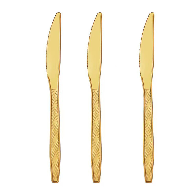 25 piezas transfronterizas Amazon PS desechable de plástico cuchillo, tenedor y cuchara vajilla de tres piezas conjunto de banquete de la torta del partido