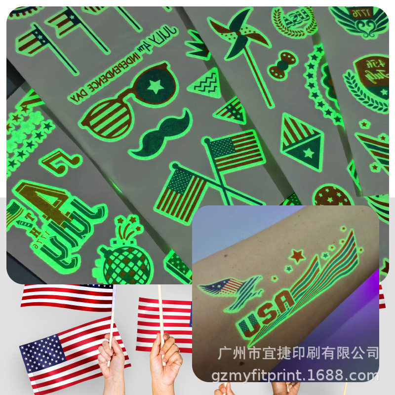 American Independence Day and Night Glow Tattoo Stickers Flag Celebration Party Face Decorative Temporary Stickers Spot Wholesale