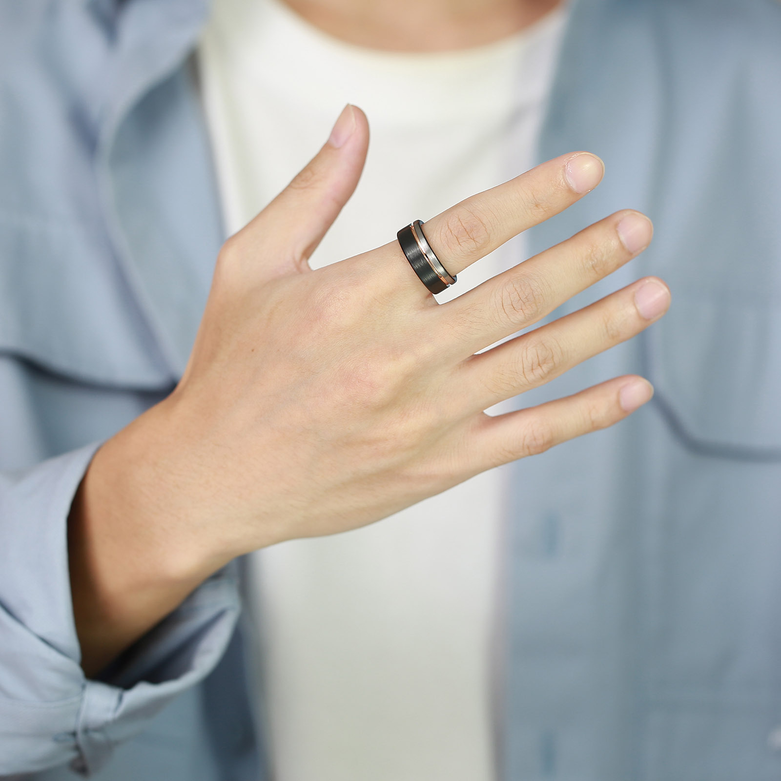 Fashion Color Block Tungsten Steel Rings Metal Stainless Steel Rings