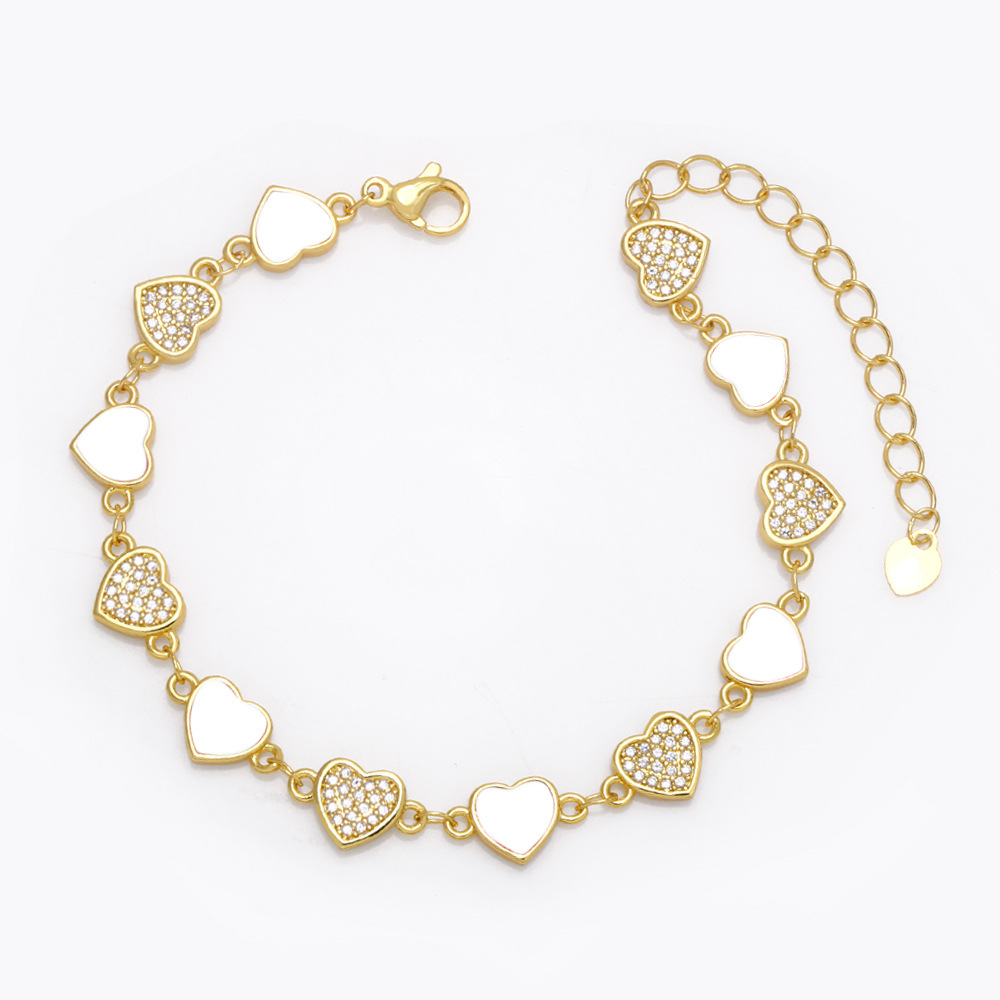 Bohemian Colorful Dripping Oil Heart-Shaped Copper 18K Gold-plated Zircon Bracelet