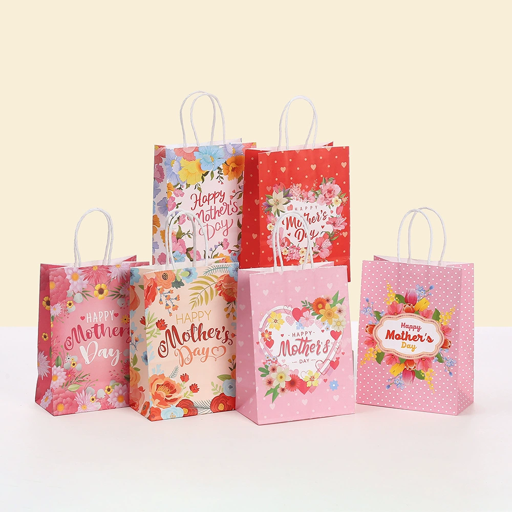 Подарочный пакет с принтом ко Дню матери, крафт-бумага с английскими буквами, праздничная упаковка для подарков, упаковка для цветов и закусок