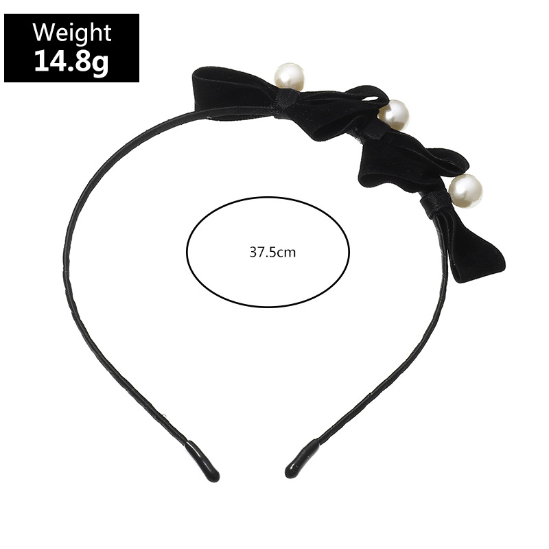 Black Velvet Bow Pearl Headband display picture 2