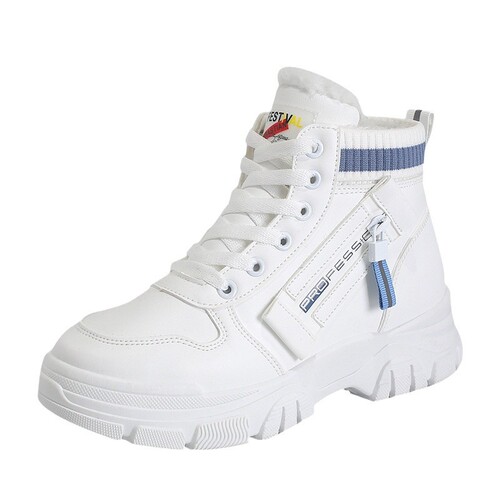 Women's Winter 2025 New Arrival Faux Fur Lined Cotton Boots with High Top, Size 35-43, Versatile and Warm, Suitable for Students, White Shoes Style 3521