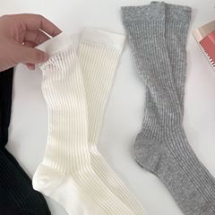 Miu-style grey vertical stripes slimming JK two-way wear calf socks for women summer pilling socks thin hollow mesh breathable