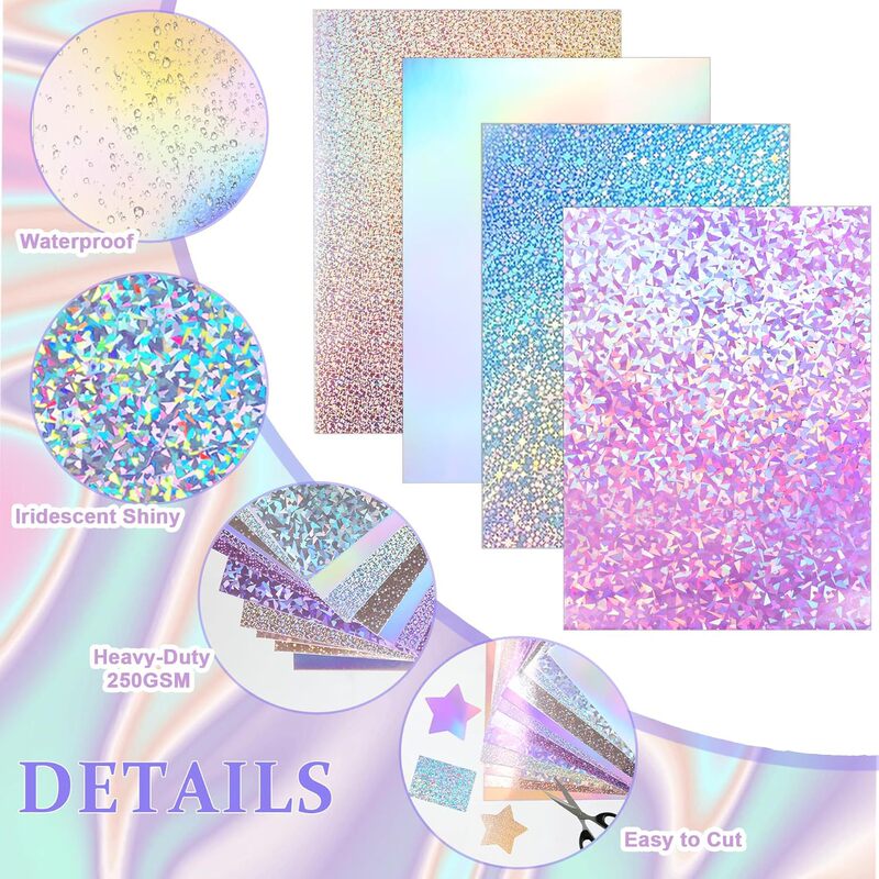 Cross-Border 250g Laser Cardboard A4 3 Colors Purple Pink Silver Cardboard Reflective Mirror Paper Glass Laser Cardboard