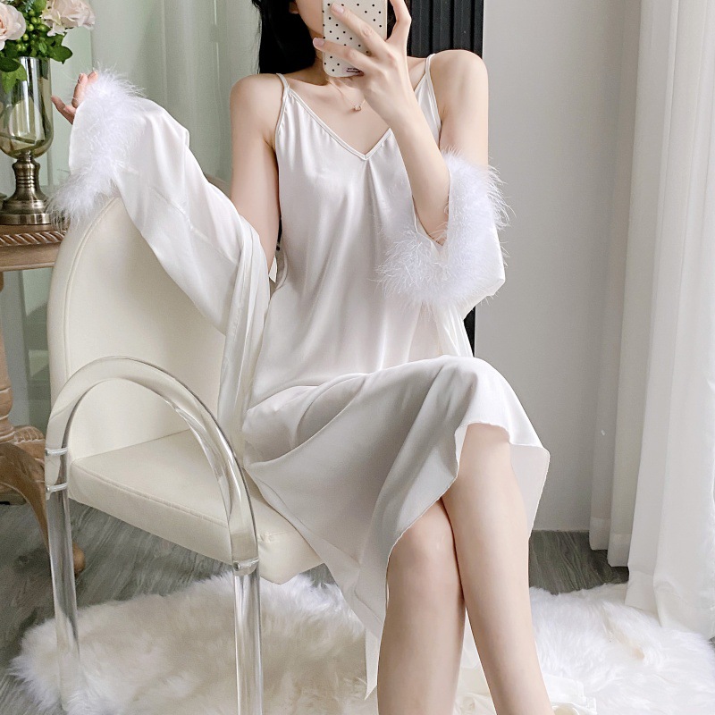 Pajamas for Women 2025 New Summer Fashion Ice Silk Sexy Nightgown Suspenders Thin Two-Piece Set Can Be Worn Outside Home Clothes