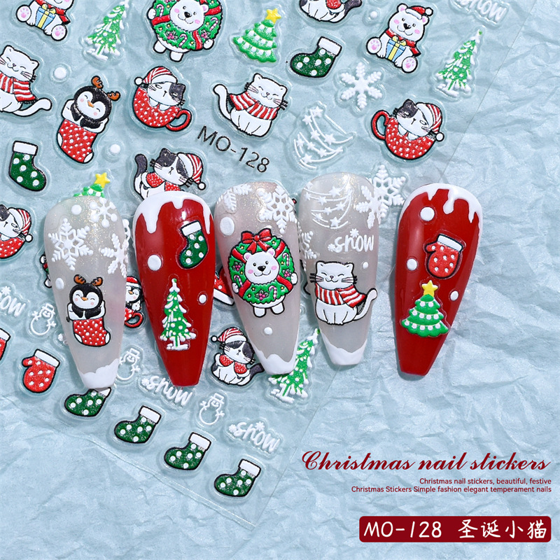 Nuevo Alivio de Navidad pegatinas de uñas árbol de Navidad copo de nieve Santa Claus impermeable pegatinas de uñas tridimensionales con adhesivo