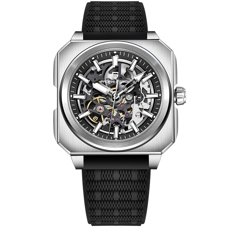 PAGANI DESIGN Bergani Fashion Movimiento mecánico hueco Cuadrado Acero inoxidable Reloj para hombre PD-1791