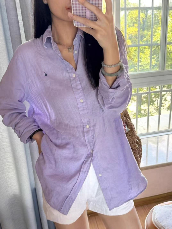 现货高版本RL拉夫刺绣小马标亚麻衬衫夏季新款衬衣上衣男女同款|undefined