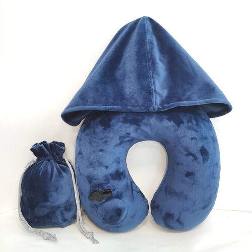 Hooded U-shaped pillow, travel, high-speed train, airplane, neck pillow, office nap neck pillow, PVC press inflatable U-shaped pillow