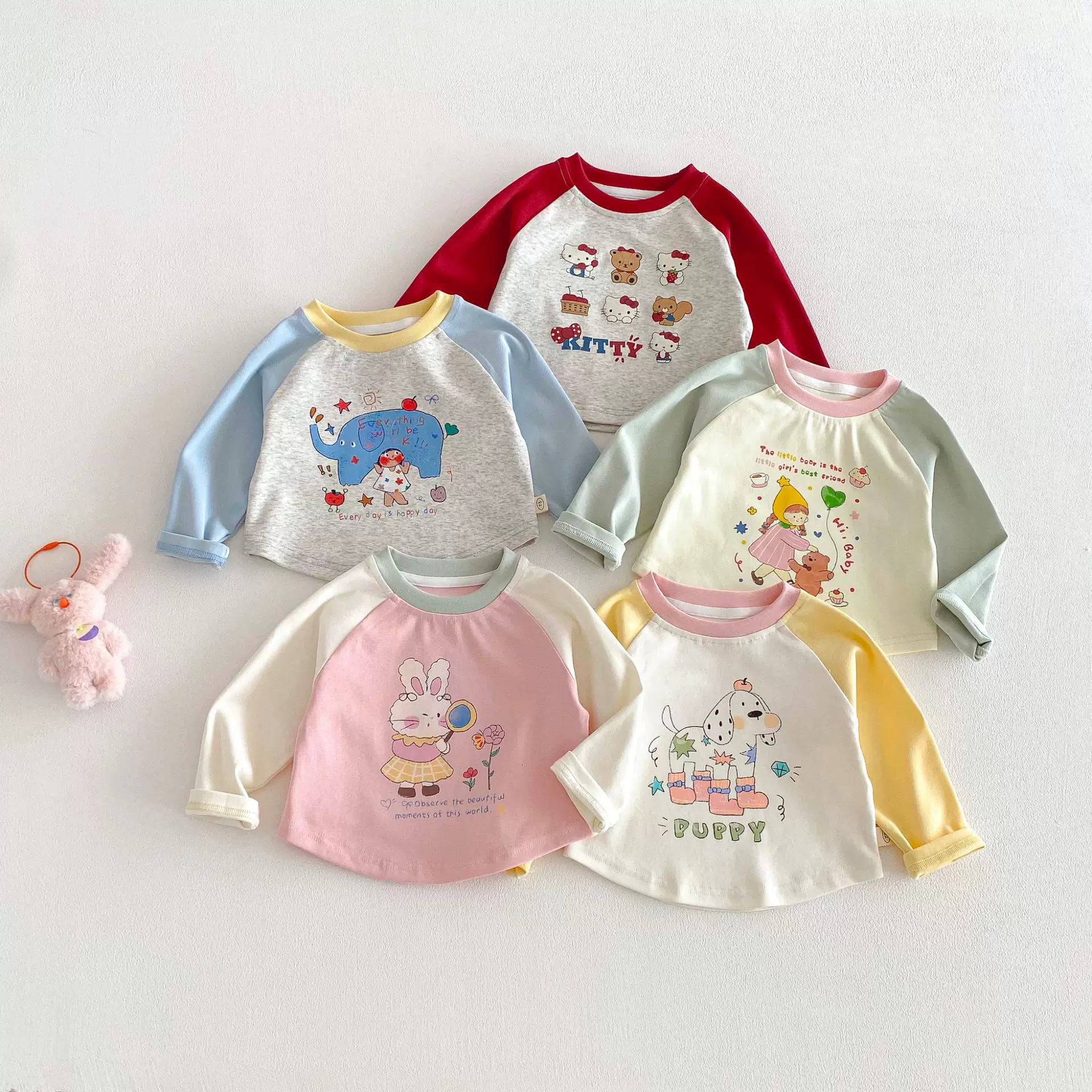 女童可爱韩版T恤2026新款春季宝宝插肩袖洋气印花打底衫儿童春装