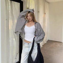 2025春夏韩系宽松休闲格子长袖衬衫女慵懒风衬衣复古防晒上衣外套
