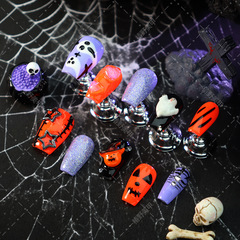 新しいハロウィンオレンジウェアラブルマニキュア手描き立体面白いゴーストスパイダーパンプキンヘッドマニキュアクロスボーダー
