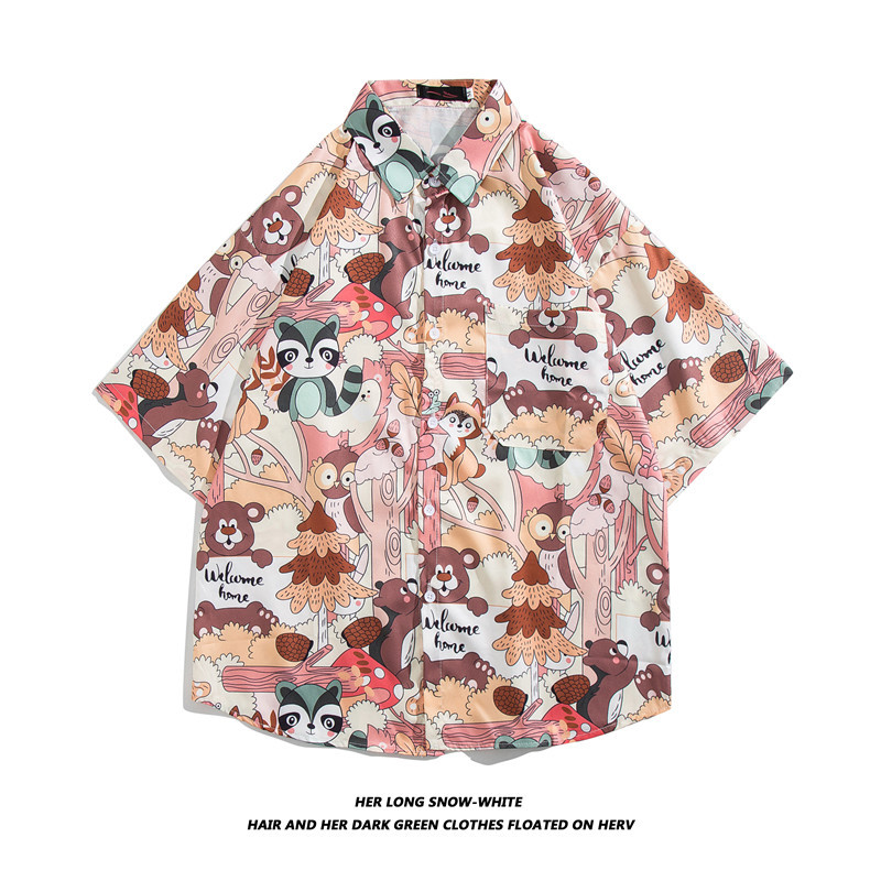 Men's Thai Hawaiian Floral Shirt Short Sleeved Island Style Thin Loose Fit Beach Vacation Top Jacket_viptrois.com