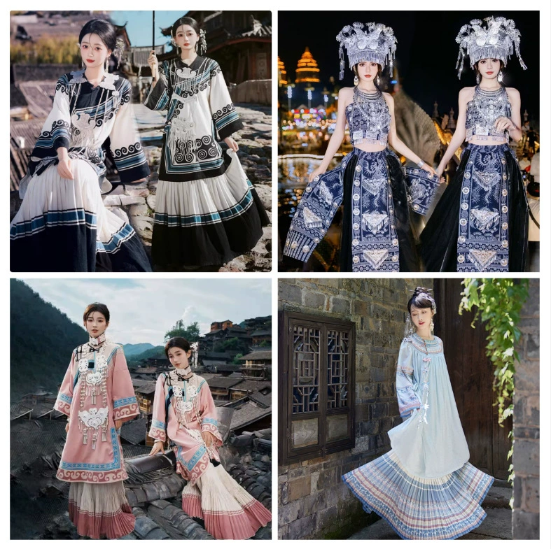 Мяо Цзян Девушка Розовый Liangshan Yi Костюм Костюм