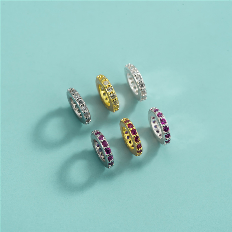 S925纯银电镀精工锆石配件彩钻垫片车轮珠DIY水晶珍珠手链隔珠